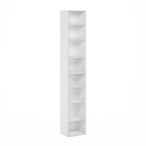 Image of Furinno PASIR Book Shelf, 8-Tier Bookshelf, Bookcase with Open Shelf, 9.3 x 11.8 x 70.9, for Living Room, Bedroom, Home Office, White