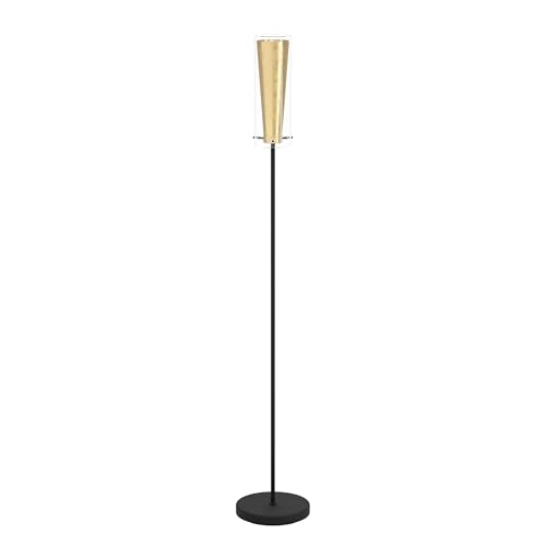 Lámpara de pie E27 Eglo Pinto Oro negra y dorada con luz de salón e interruptor integrado