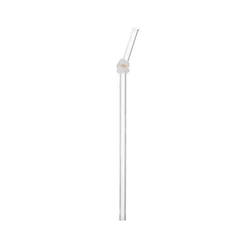 Glass Straws 3pcs Glass Flower Straws Transparent Straight Bend Drinkware Reusable Juice Drink Blender Stick(White)
