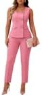 Women's 2 Piece Suit Square Neck Double Breasted Vest Blazer Pants Suit 2026 Summer Business Casual Outfit