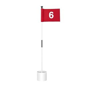 KINGTOP Miniature Golf Flagstick, Practice Putting Green Flags for Yard, Golf Pin Flag Hole Cup Set, Portable 2-Section Design, 3ft White Flagpole, Indoor | Outdoor, Red Flag Numbered #6, 1-Pack