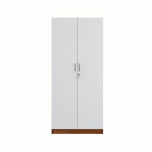 Image of VIKI Wardrobe | Jiufen Wardrobe | Wooden Almirah for 2 Door Wardrobe with 4 Shelves (Brussel Walnut | Frosty White - 40D x 80W x 180.8H) | 1 Year Warranty | Free Assembly