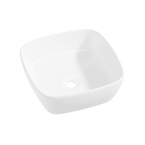 Eridanus Lavabo carré rectangulaire à poser sur le plan de travail Vasque en céramique en porcelaine vitreuse Finition blanche brillante Idéal pour lavabo...