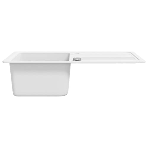 vidaXL Granite Kitchen Sink-Reversible Design Cream White Single Basin with Drainer-Heat- Easy-Clean Overmount 765x460 mm