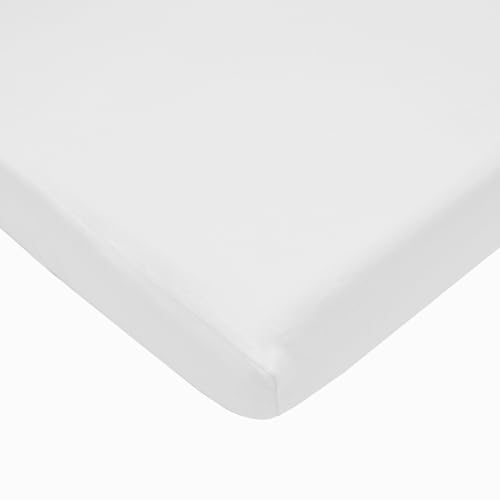 Image of American Baby Company 100% Natural Cotton Fitted Pack and Play Sheet 39 inch x 27 inch - Soft & Breathable Pack N Play Sheet for Playpen, Playard & Mini Crib Mattress, Snow White, for Boys & Girls