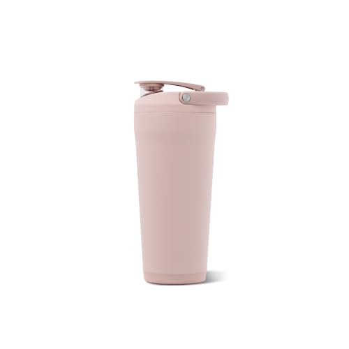 Image of HydroJug Insulated Protein Shaker Bottle 24 oz, Silent Mixing, Dusty Rose | Leak-resistant, triple wall insulated, flip-top cap, antimicrobial Tritan lid, bucket handle, cup holder fit, dishwasher safe