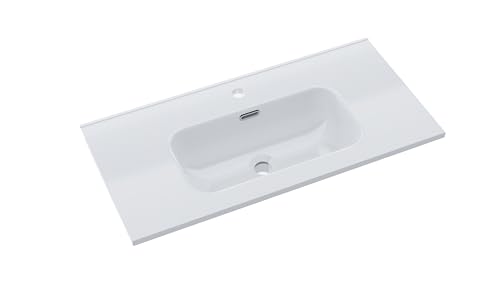 BAIKAL Lavabo sobre Encimera | Lavabo Baño | Lavamanos sobre Encimera | Lavabo Cerámico | Rectangular | Blanco Brillo | Fondo 39cm | Ancho 81cm