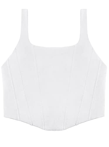 REORIA Women's Summer Sexy Square Neck Sleeveless Trendy Night Club Cropped Tank Top Cute Going Out Bustier Corset Crop Tops White 2X-Large - Image 4