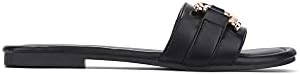 Cape Robbin Alani Flat Sandals Slides for Women, Womens Mules Slip On Shoes Black 7 | Image 3