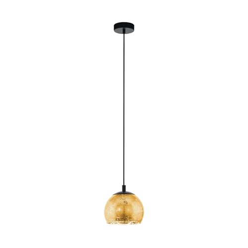 EGLO Hängelampe Alabraccin, Pendelleuchte Esstisch, Hängeleuchte aus Metall in schwarz und Glas in gold, Esszimmerlampe hängend, E27 Fassung, Ø 19 cm