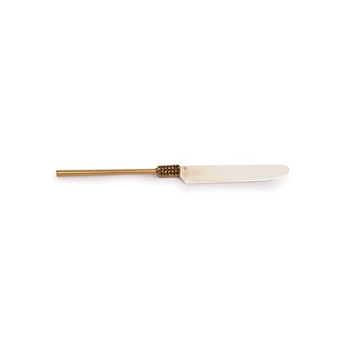 Image of ExclusiveLane 'Graceful Enigma' Stainless Steel & Brass Handcrafted Butter Knife Spreader for Dining Table (Silver & Bronze, 6 Pieces),(L x W x H) = (9.8 x 0.9 x 0.5) Inch,EL-005-1331