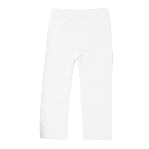 Beach Pants Men Cotton Linen Pant 2023 Casual Drawstring Lightweight Baggy Hippie Classic Fit Spring Summer Pants White Large #TOP2