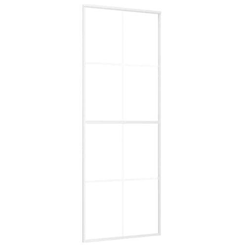 vidaXL Puerta Corredera Herrajes Entrada Corrediza Deslizante Cuarto de Baño Salón Sala de Estar Habitación ESG Vidrio y Aluminio Blanca 76x205 cm