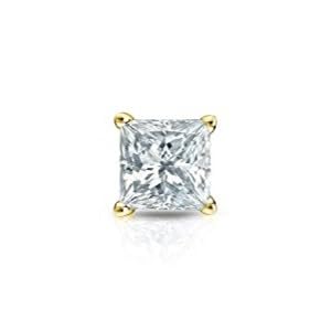 14k Gold 4-Prong Martini Princess-cut SINGLE Diamond Stud Earring (0.12 ct, J-K, I1-I2) Screw-Back