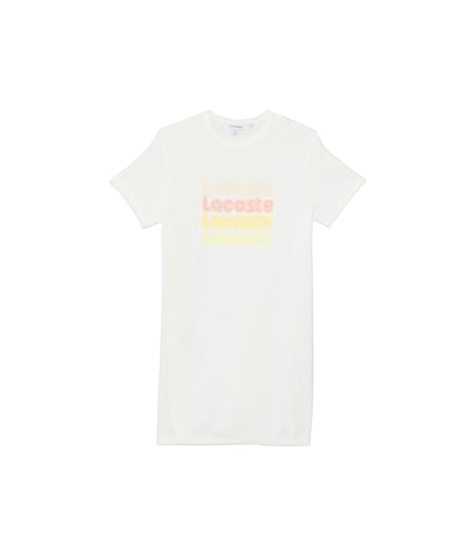 Lacoste Girls' Short Sleeve Crew Neck Gradient Writing Tee Shirt Dress