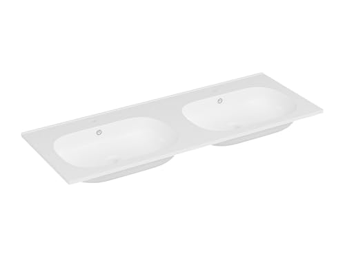 Vente-unique - Double vasque à encastrer en résine effet pierre - Blanc - L120 x l46 cm - ATIWA