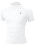 Roadbox Men's Compression Shirt, Mock Turtleneck Short Sleeve Athletic Undershirt, Quick Dry Base Layer Top for Gym Workout White