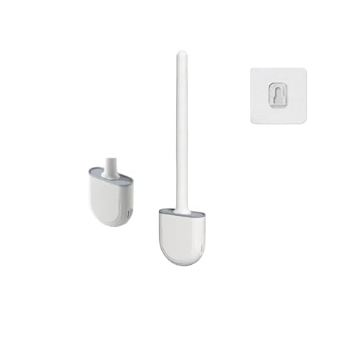 Escobillas De Baño Cepillo de Inodoro Repuesto for Pared, Silicona, con Mango Largo, Secado rápido, cerdas Suaves, for y bidé(White)