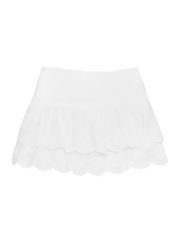 Women Y2K Ruffle Lace Mini Skirt Floral Lace High Waist Micro Skirt Mesh Layered A Line Coquette Fairy Skirts