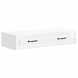 Owoxanthellate Tavolino da parete bianco lucido, 87,5 x 34,5 x 17 cm, console sospesa in legno con cassetto, salvaspazio, per soggiorno e corridoio