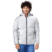 Spykar Men's Cotton Standard Length Straight Fit Full Sleeve Plain Hooded Puffer Jacket in neutral