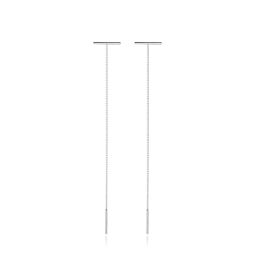Solid 925 Sterling Silver Bar Chain Dangle Earrings Drops for Women Teens Minimalist Dangle Earrings Tassel Threader Hypoallergenic