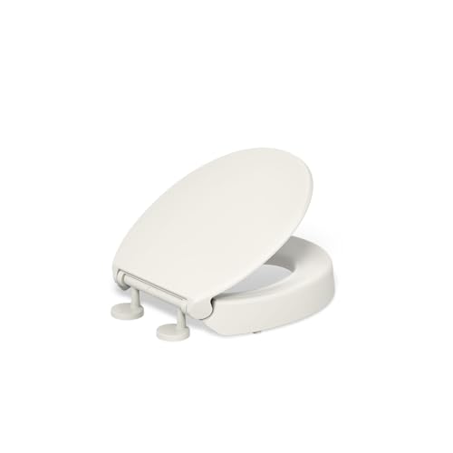 KOHLER 25876-96 Hyten 3' Height, Elevated Soft Close Round Toilet Seat, Contoured Seat with Grip-Tight Bumpers, Quick-Attach Hardware, Biscuit