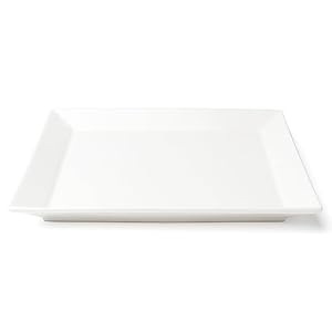 Browne Foodservice FOUNDATION Porcelain Wide Rim Plate, Square, 10 Inch, Set of 12, White