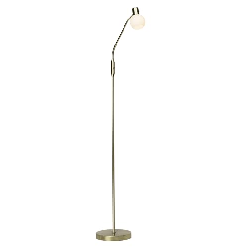 Brilliant Lampe Philo LED Standleuchte 1flg messing gebürstet/weiß | 1x LED-D45, E14, 4W LED-Tropfenlampe inklusive, (450lm, 2700K) | Mit Kippschalter