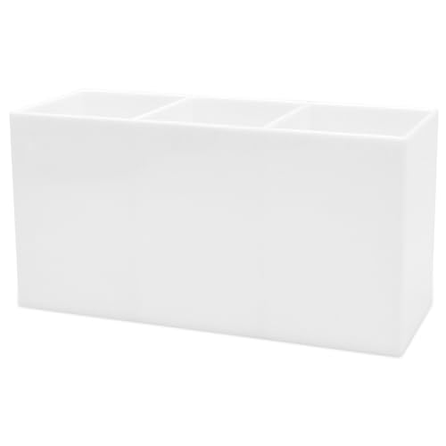 Image of Cerpourt White Makeup Brush Organizer,Acrylic Cosmetic Brushes Storage Holder with 3 Slots,Pencil Pen Holder for Desk,Desk Organizer and Accessories for Vanity