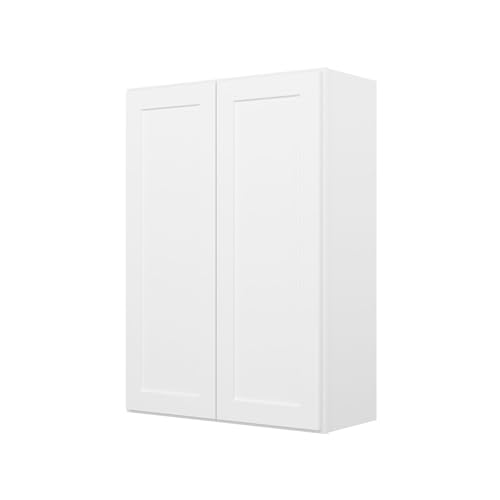 Image of Furinno Shaker 2 Doors 3 Shelves Wall Kitchen Cabinet, Ready to Assemble, 12 D x 30 W x 42 H, White