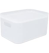 Asixxsix Plastic Storage Basket, Stackable Storage Bin Cabinet Organizer with Handles and Lid Sma...