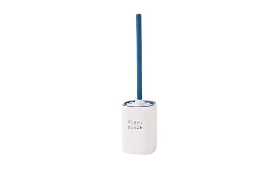 Image of Toilet Brush- Stylish Relief Letters Design Gray & White Toilet Bowl Brush and Holder Set - Premium Toilet Cleaner Brush with Elegant Toilet Brush and Holder for Modern Bathrooms（Blue＆White）