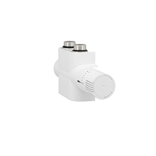 Nordholm Thermostat TwinReg 700 weiß Ventil-Armaturen Set Multiblock mit Thermostatkopf I Heizungszubehör Durchgangsform, Version Rechts I Mittelanschluss, Blende in Weiß Cover
