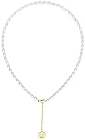 Natural Freshwater White Pearl Necklace 3-4mm Drop Shape with Flower Pendant for Women