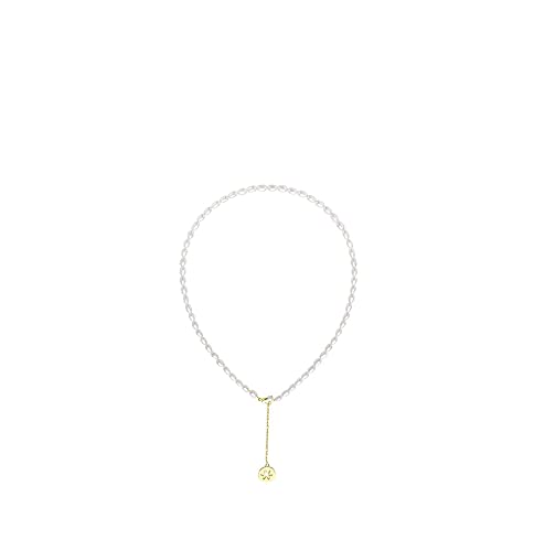 collana di perle bianche d'acqua dolce naturali a forma di goccia da 3-4 mm con pendente a fiore da donna