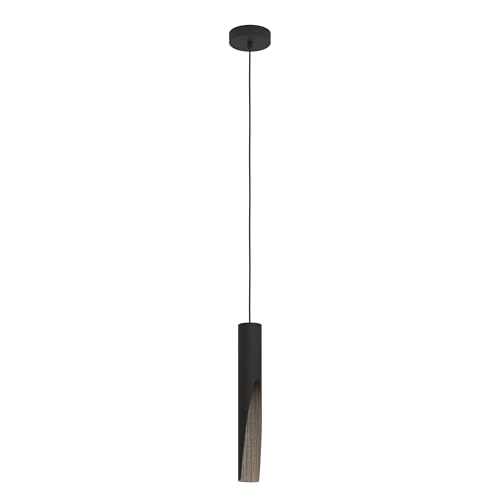 EGLO LED Barbotto, Lámpara colgante sobre mesa de comedor con iluminación indirecta, de metal negro negro y símil madera, con bombilla GU10, blanco cálido, certificado FSC