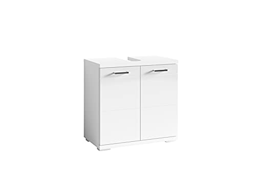byLIVING Waschbeckenunterschrank Nebraska/Korpus matt weiß / 2 Türen Hochglanz weiß lackiert/Bad Waschtisch Unterschrank stehend/WABU 2-türig/B 60, H 59, T 31,5 cm