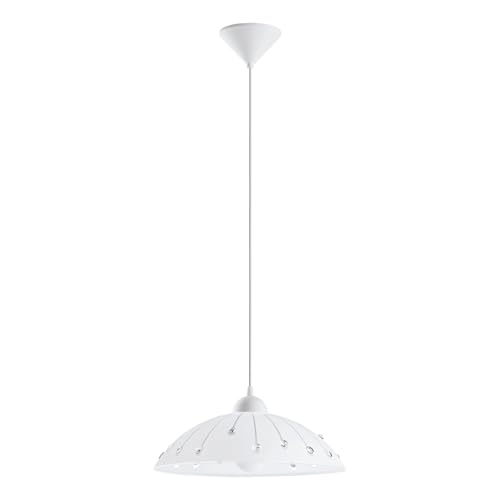 Eglo Suspension Vetro, lampe suspendue 1 flamme classique, luminaire en verre satiné, plastique et cristal, lampe de table à manger blanche, lampe de cuisine suspendue...