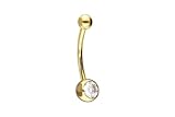 PIERCINGLINE Piercing para el ombligo de oro de 14/18 quilates Mini Bananabell Mossanit, oro 585 – oro rosa, dorado, plateado, Stablänge: 10mm, Dorado, Moissanita