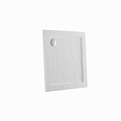 Piatto Doccia 80x80cm Altezza 4cm Effetto Pietra Bianco Acrilico Bordato