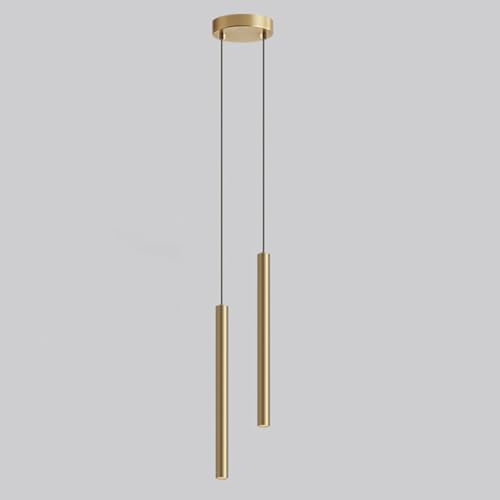 LIGKIN Lámpara colgante LED moderna lámpara minimalista diseño 2 focos LED luminaria techo aluminio lámpara colgante dorado para comedor dormitorio salón