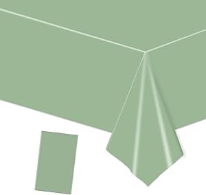 Sage Green Waterproof Tablecloth 137*274cm/54*108inches Large Plastic Tablecloths Rectangle Disposable Square Table Cloths Table Decorations for Kids Birthday Wedding Baby Shower Party Supplies