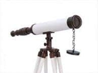 NauticalMart Harbor Master Telescope Antique Copper with White Leather Floor Standing Telescope 50"