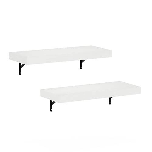 Image of Furinno Tanna Floating Shelves for Wall Set of 2, 22-Inch Wall Shelf, Triple Thick Floating Mounted Shelf, for Bathroom, Home Office, Living Room, White Texture