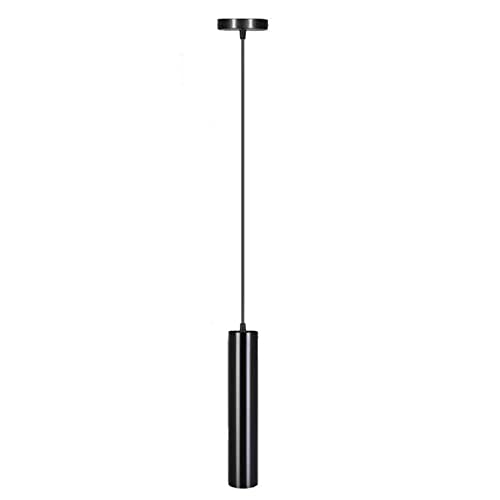 Mini suspension LED cylindrique noire 6x30cm tube aluminium et éclairage blanc pour bar