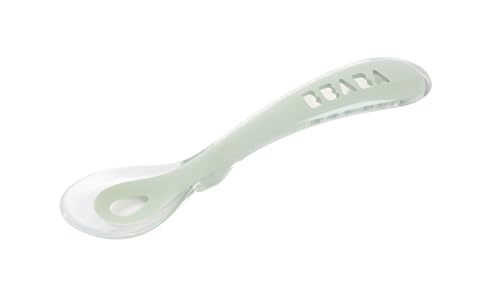 BÉABA, Cuillère en Silicone Bébé/Enfant, 2ème Âge, Dès 10 mois, Souple, Bout arrondi, Manche Ergonomique, Manche court et arrondi, Prise en main facile...