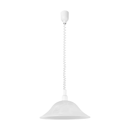 Eglo Alessandra Lampadario, lampada a sospensione classica con cavo a spirale, regolabile in altezza, lampada da cucina in plastica e vetro alabastro, lampadario per tavolo da pranzo in bianco, E27