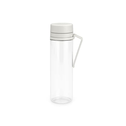 Brabantia Make & Take Water Bottle with Fruit Sieve (Light Gray) 17 fl oz Travel Drinking Bottle with Handle/Belt Clip & Infuser, BPA-Free, Leakproof, Dishwasher Safe