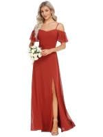 Ever-Pretty Vestido de Noche Largo Gasa con Hombros Descubiertos y Volantes para Mujer Bermellón 42